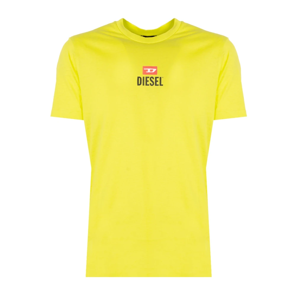 Diesel Mannelijk Geel Tops Heren, Xl, Katoen, Klassieke Ronde Hals T-Shirt
