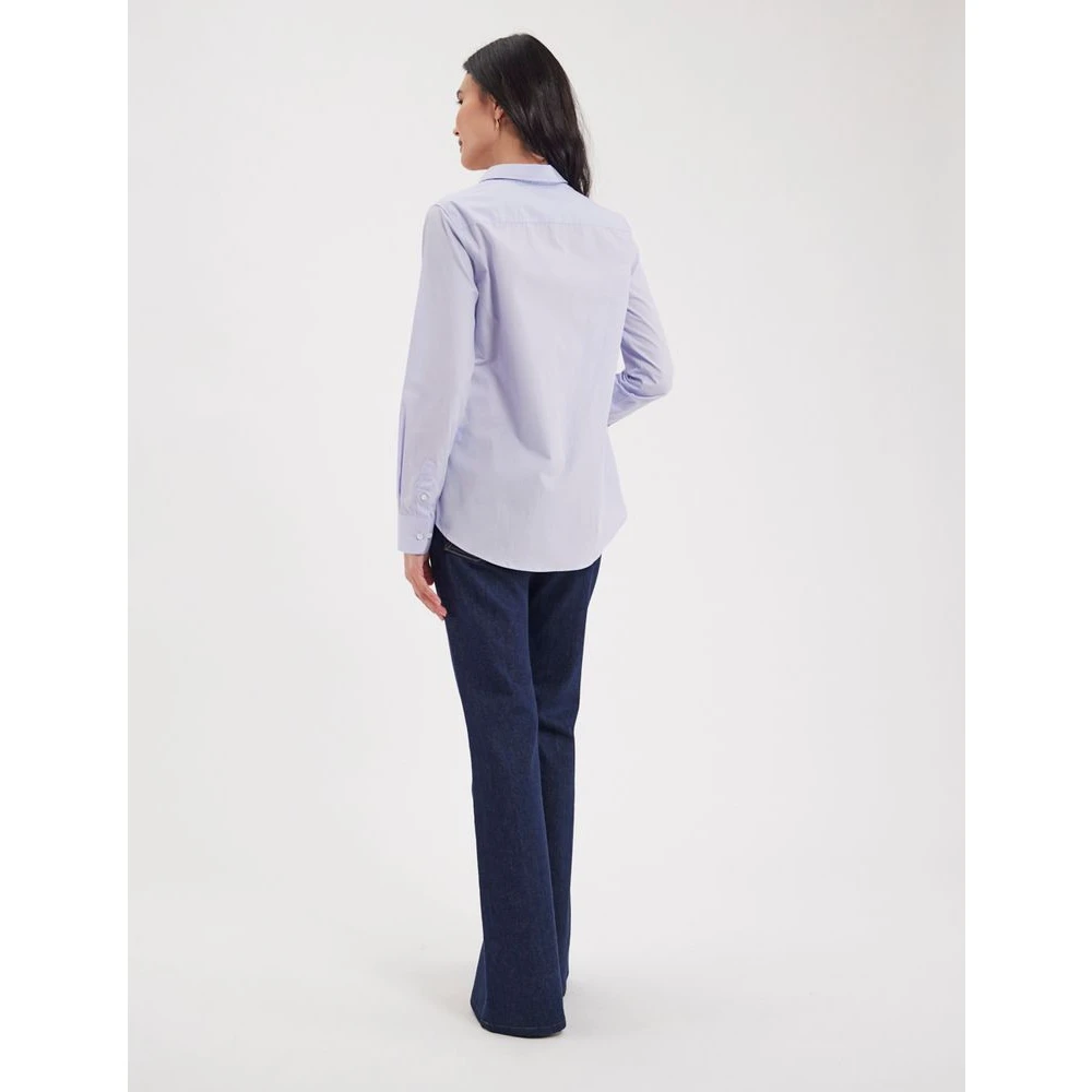 Ines De La Fressange Paris Navy Blauw Katoenen Slim Fit Overhemd White Dames