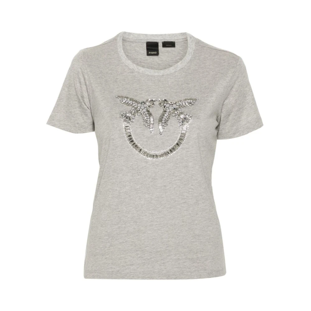 Pinko Love Birds Crystal T-shirt Gray Dames