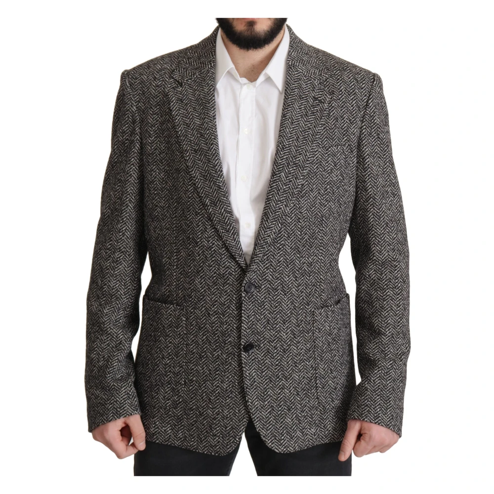 Dolce & Gabbana Mannelijk Grijs Exquise Grijze Visgraat Blazer Jas