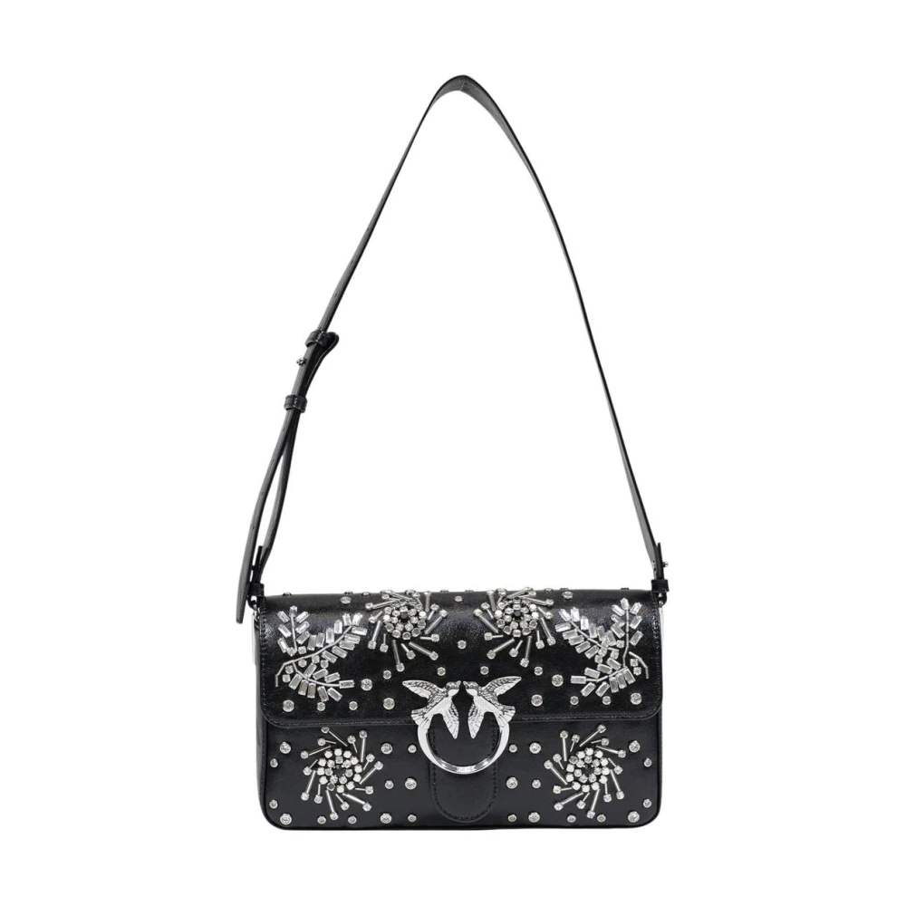 Pinko Vrouw Zwart Hook Button Schoudertas Met Binnenzakken