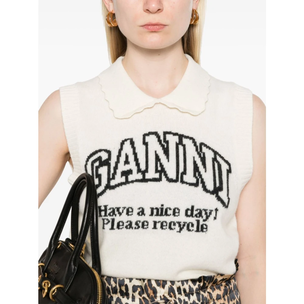 Ganni Grafische Wolmix Kraag Vest White Dames