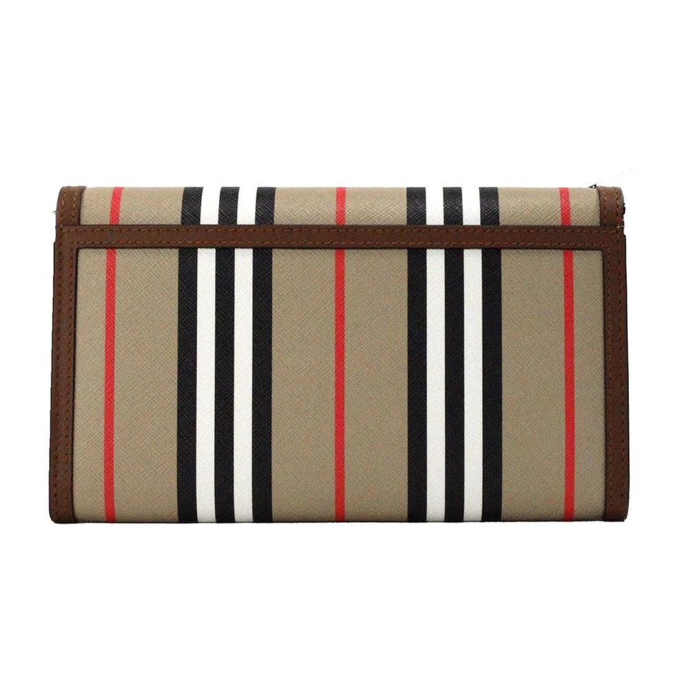 Burberry Streep Leren Crossbody Tas met Meerdere Compartimenten Brown Dames