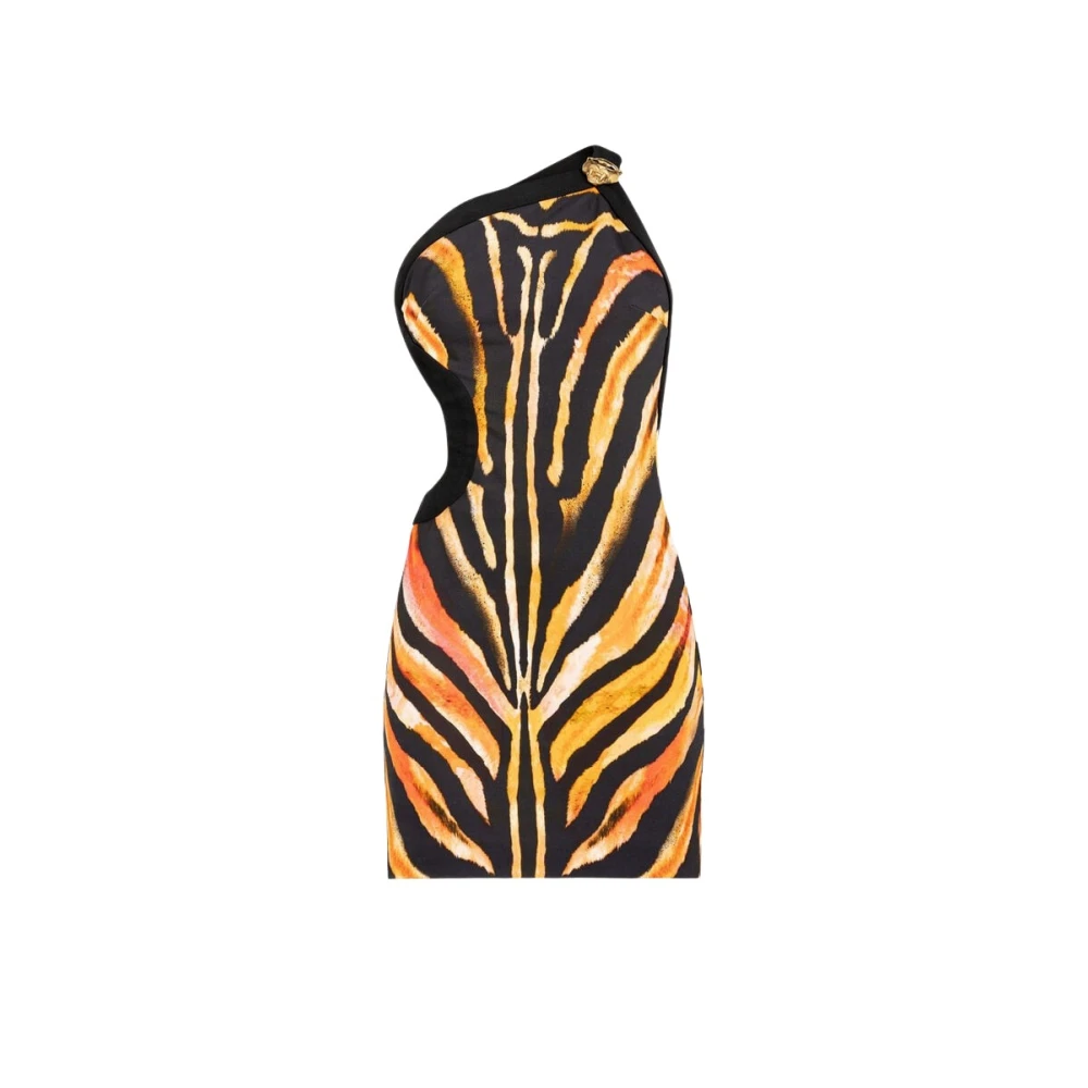 Roberto Cavalli Zebra One-Shoulder Mini Jurk Multicolor Dames
