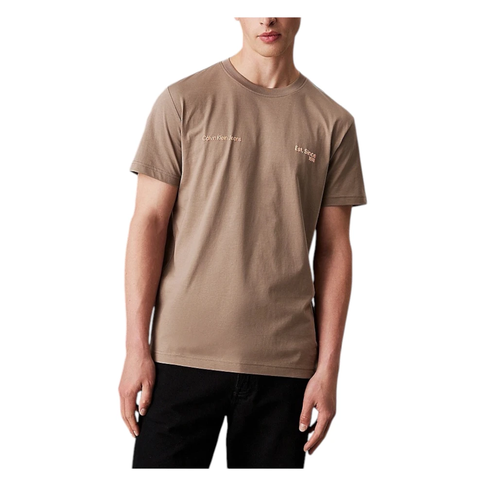 Calvin Klein Jeans Beige Katoenen T-shirt Korte Mouw Beige Heren