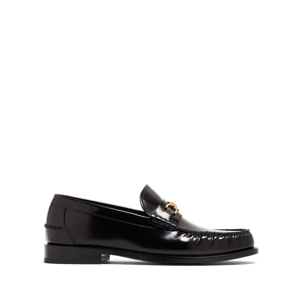 Versace Men's Black Loafers, 11 Uk, Flat Shoes Elegant Style