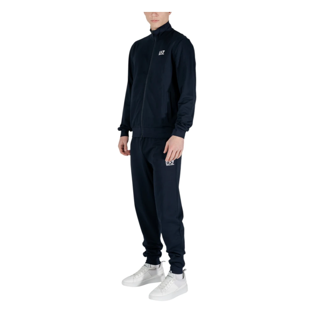 Emporio Armani EA7 Blauw Katoenen Turtleneck Tracksuit met Rits Blue Heren