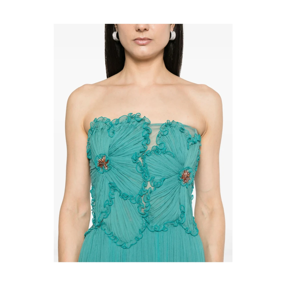 Costarellos Zeegroene Gerimpelde Vierkante Hals Jurk Green Dames