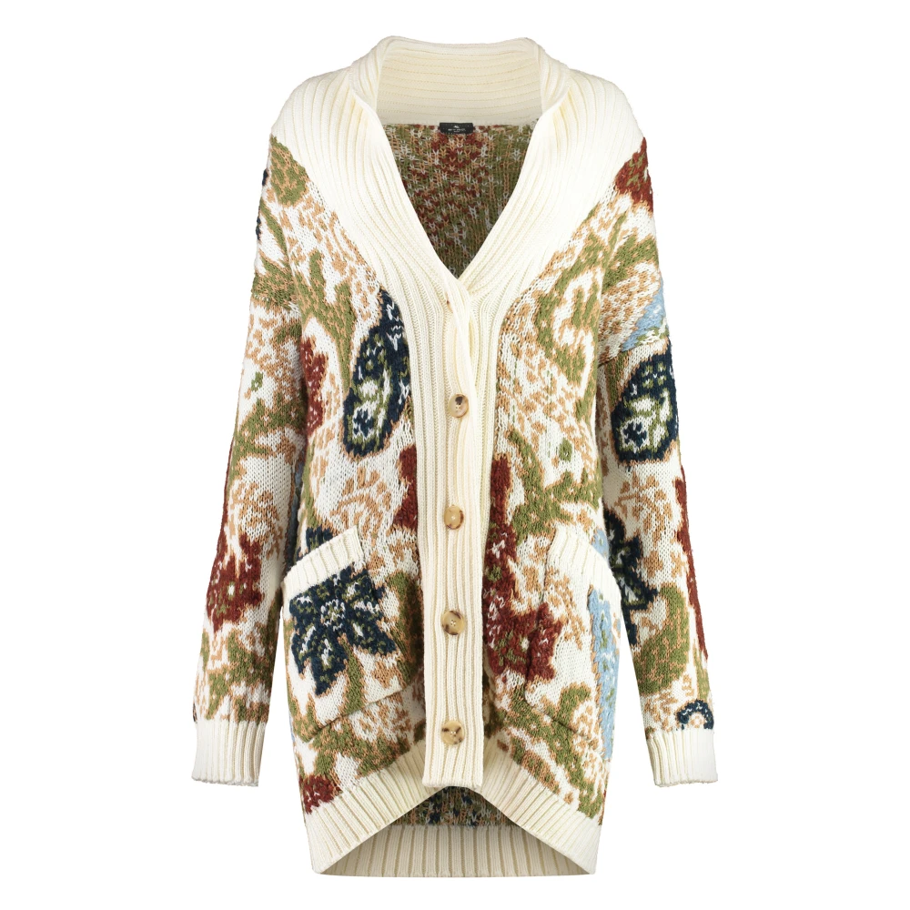 ETRO Gezellig Jacquard Gebreid Vest met Zakken White Dames