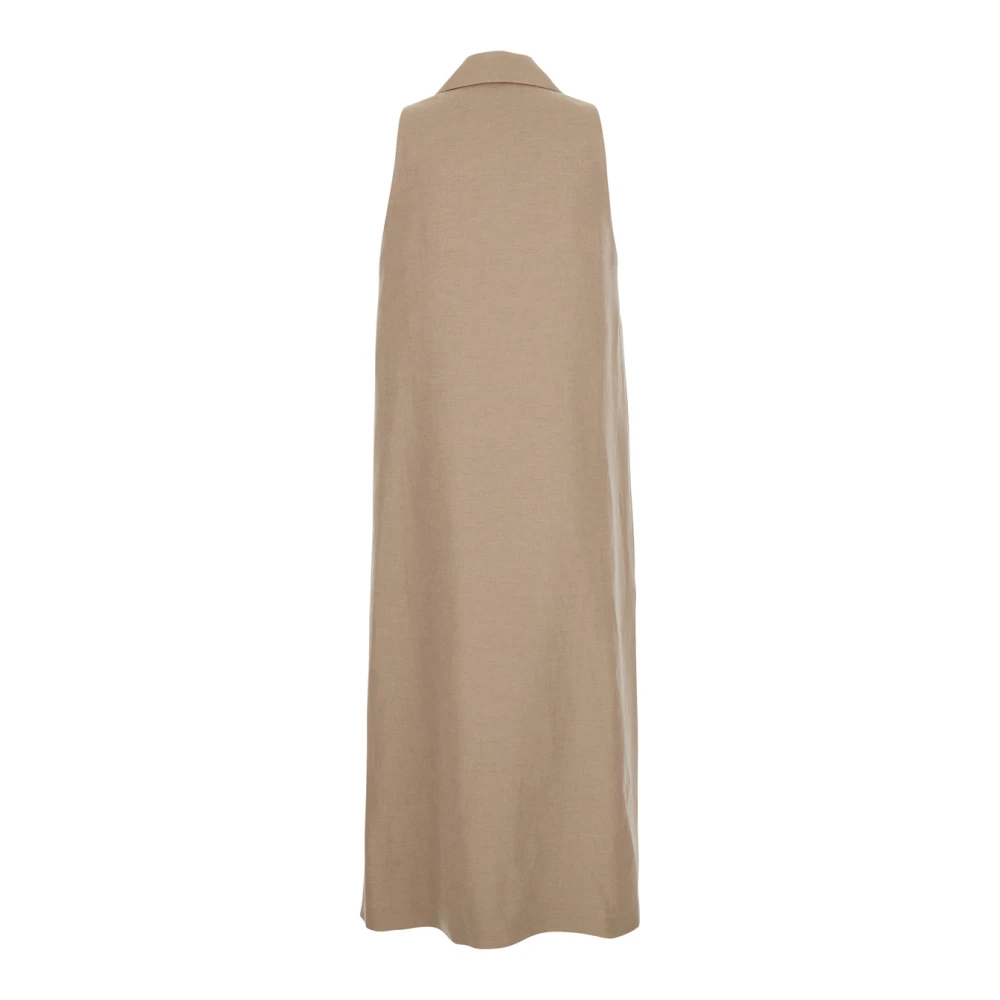Eleventy Beige Linnen Mouwloze Double-Breasted Jas Beige Dames