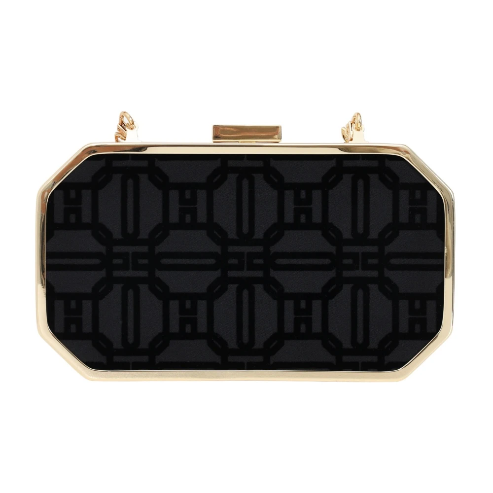 Elisabetta Franchi Zwarte achthoekige clutch met gouden metaal Black Dames