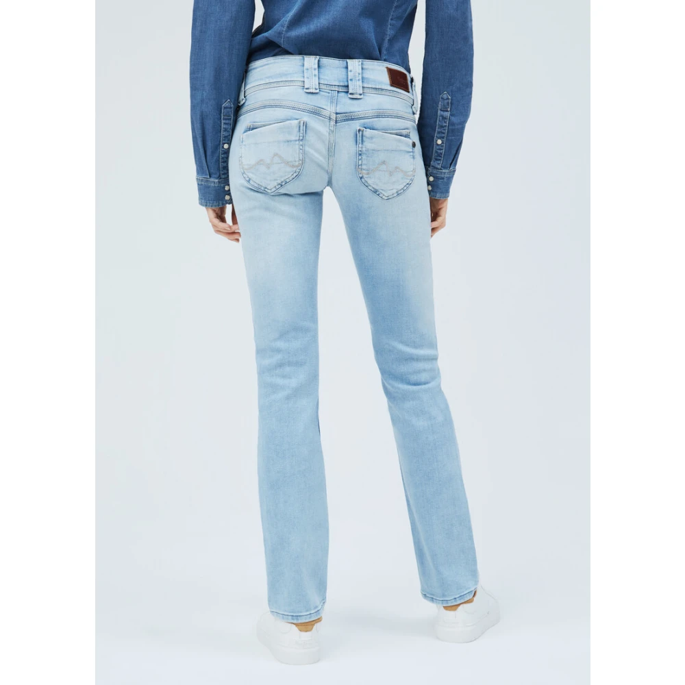 Pepe Jeans Blauwe Denim Power Stretch Straight Leg Broek Blue Dames