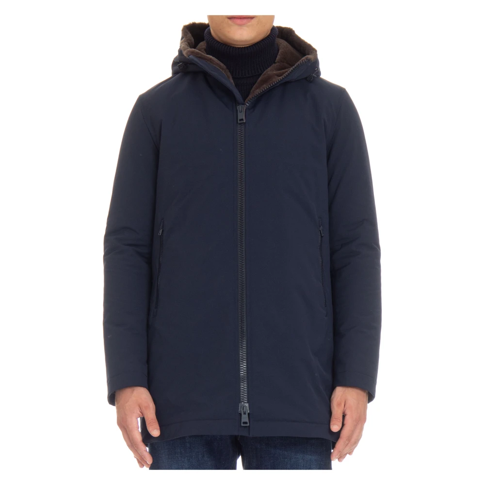 Herno Blauwe Parka met Verstelbare Capuchon Blue Heren