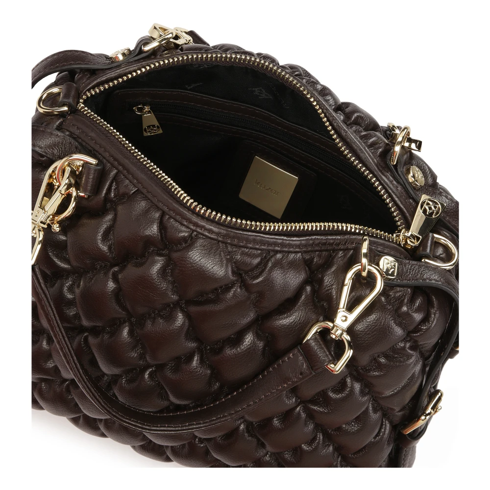 Kazar Donkerbruine zachte handtas met handvatten en riem Brown Dames