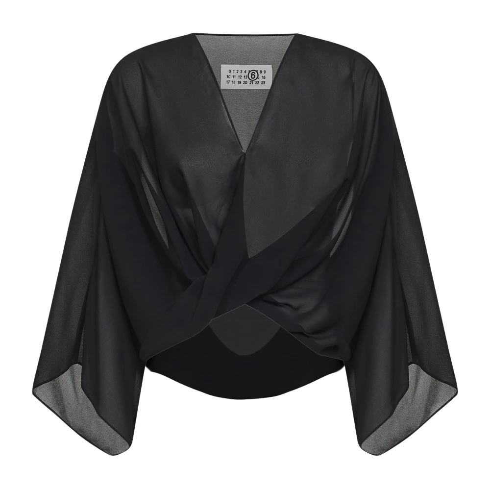 Mm6 Maison Margiela Women's Black Blouses, S, Draped Cropped Top