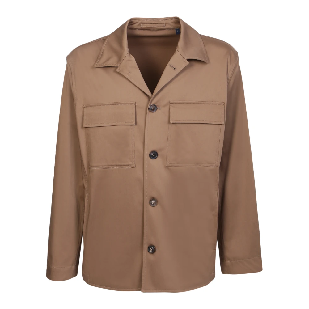 Lardini Mannelijk Beige Jassen Heren, M, Katoen, Stretch Katoenen Overshirt