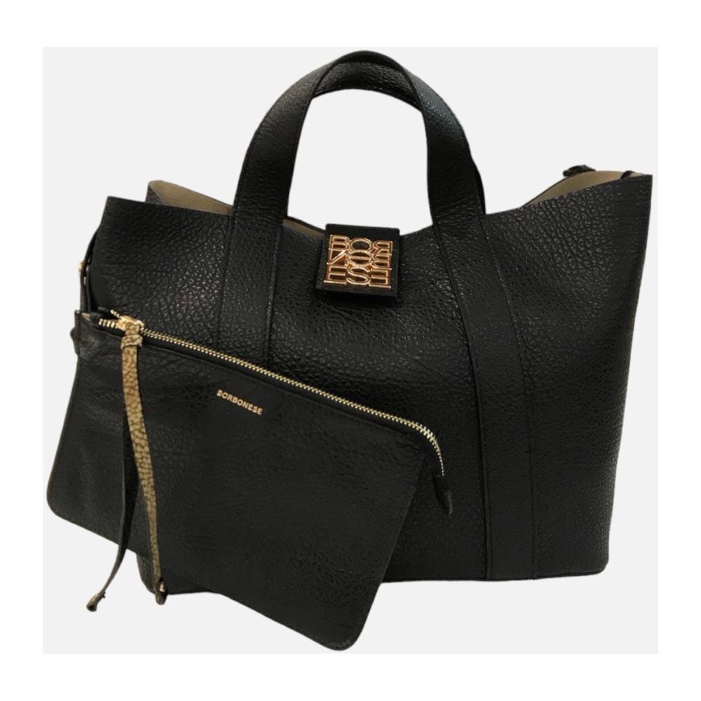 Borbonese Zwarte winkeltas met knoopsluiting Black Dames