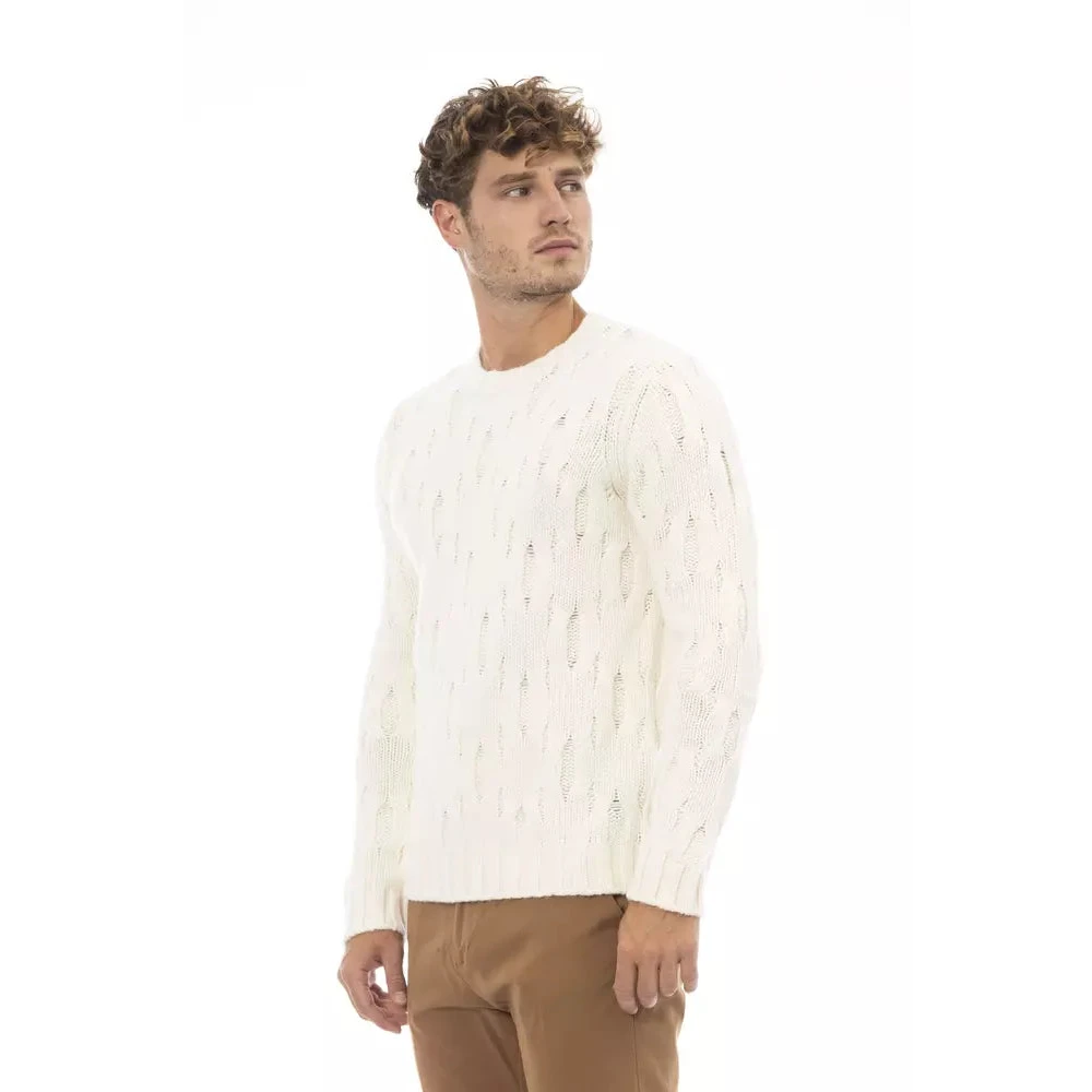 Alpha Studio Beige Wol Crewneck Sweater Mannen Beige Heren