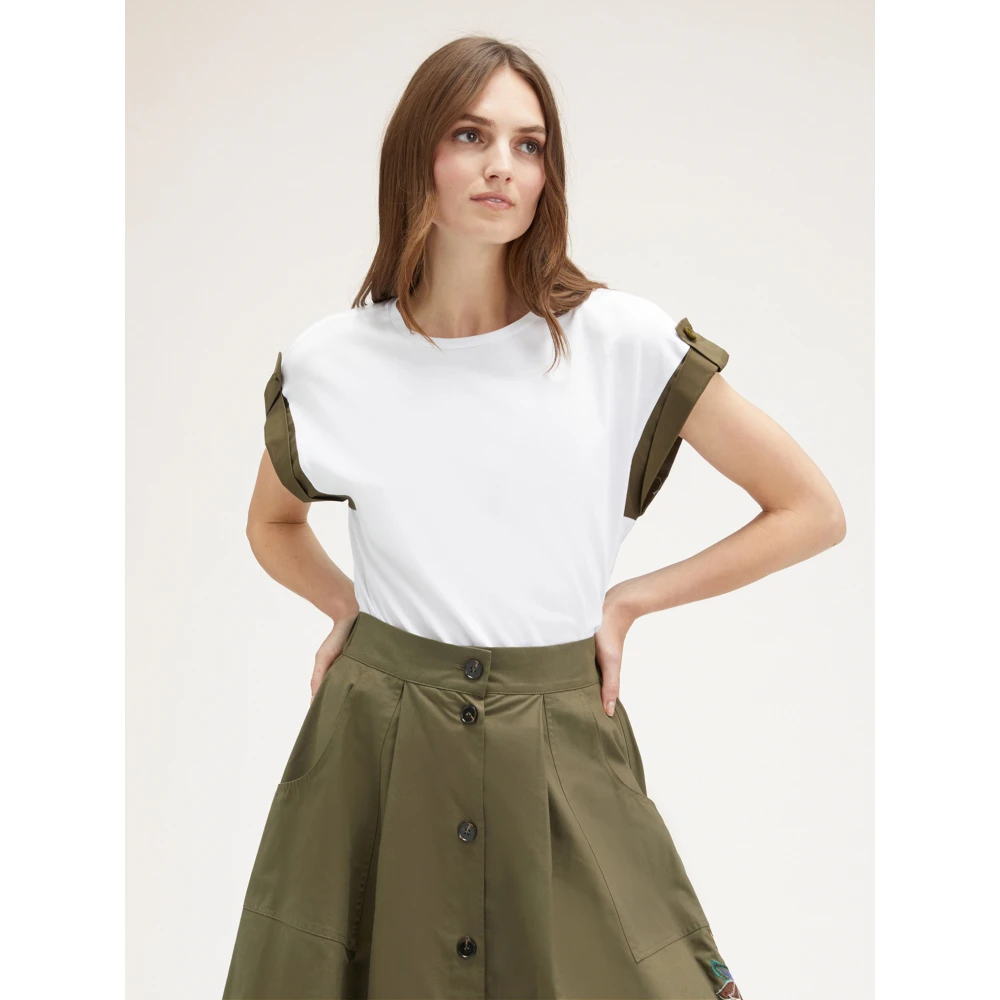 Motivi Kimono Style T-Shirt met Contrastboorden White Dames