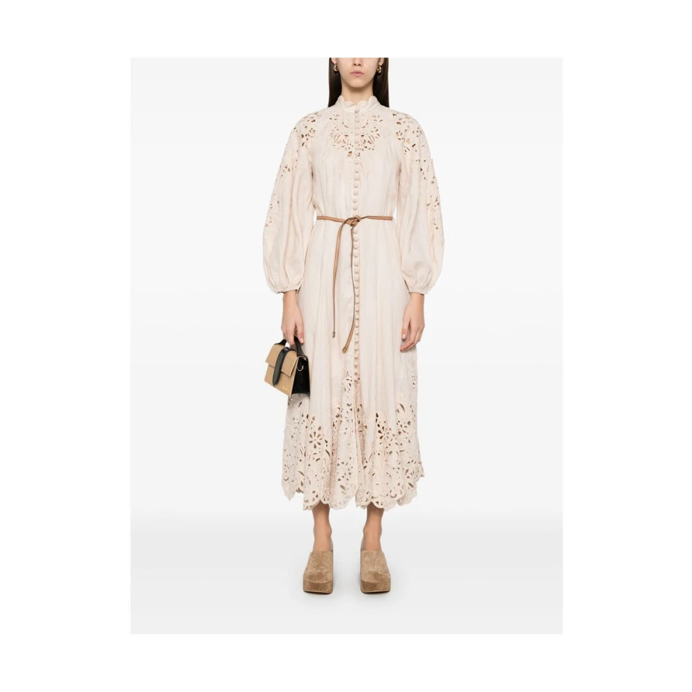 Zimmermann Taupe Mock Neck Puff Sleeve Jurk Beige Dames