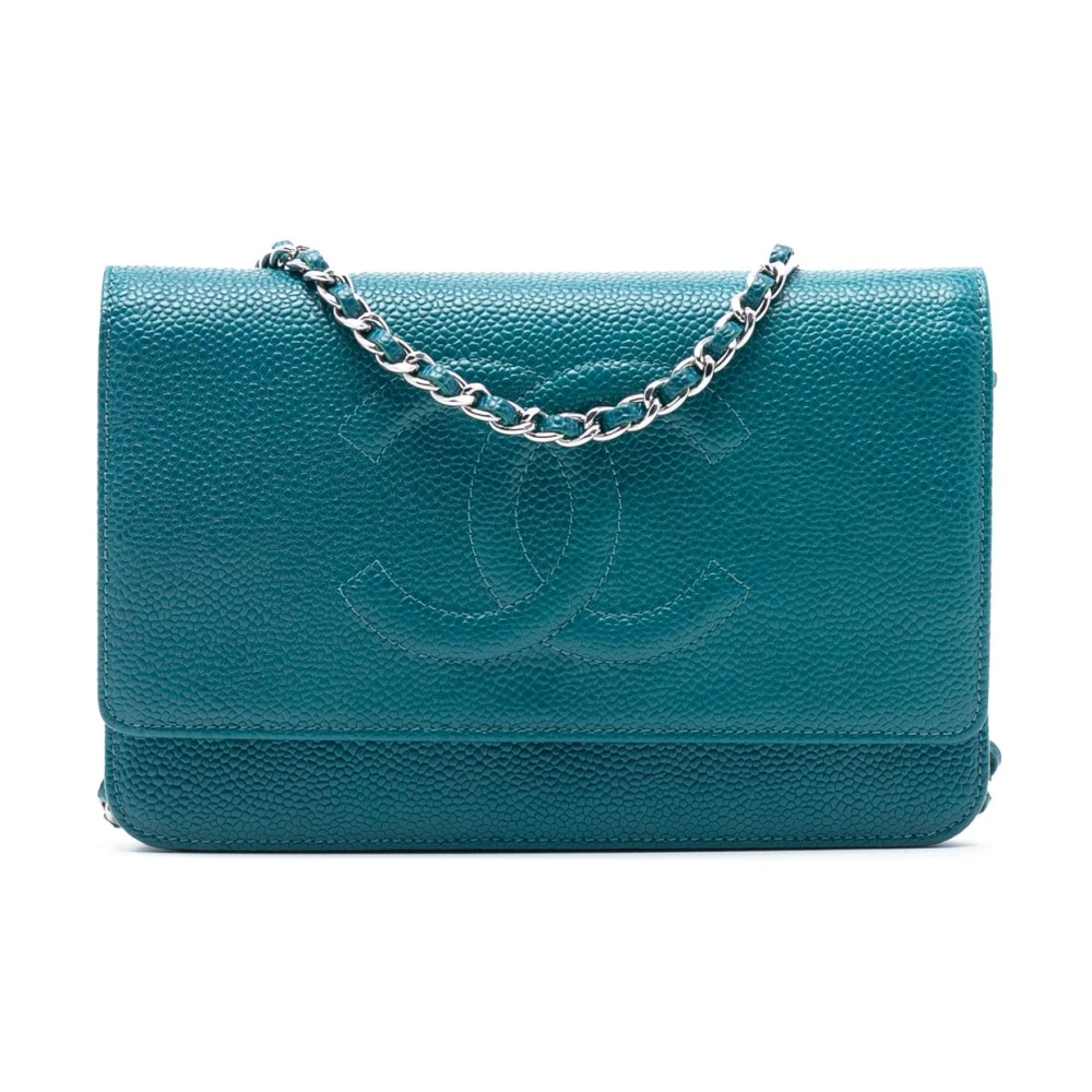 Chanel Vintage Women's Blue Pre-Owned Chain Flap Wallet