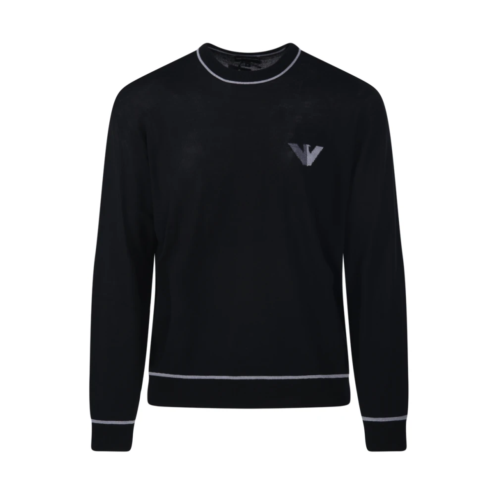 Emporio Armani Svart Eagle Rund Hals Pullover Black, Herr