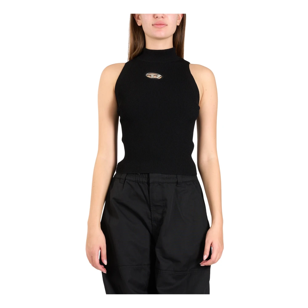 Diesel Geribbelde cropped top met hoge hals Black Dames