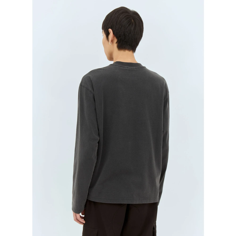 Stüssy Gewassen Crewneck T-shirt met Logo Borduurwerk Black Heren