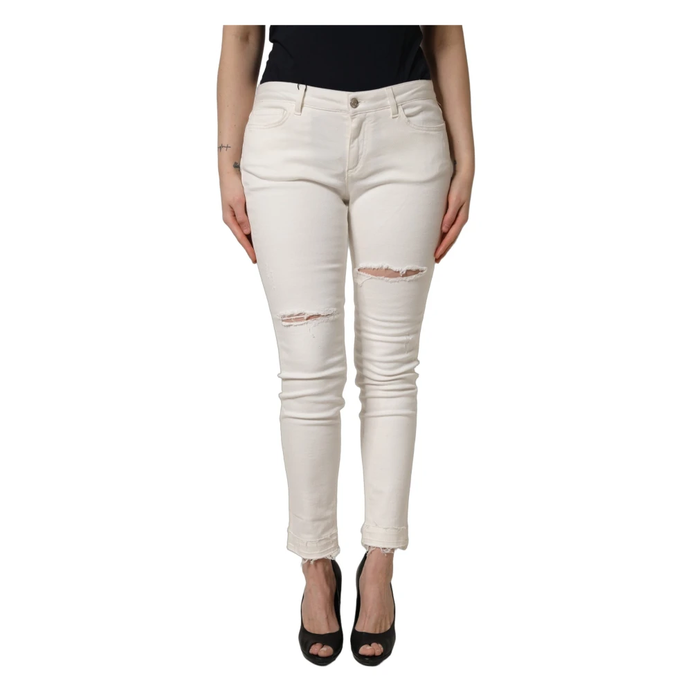 Dolce & Gabbana Donna Bianco - Jeans Skinny In Cotone Denim Strappati - Jeans - L