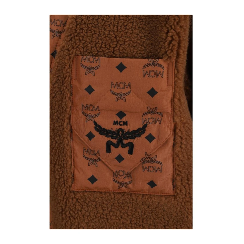 MCM Monogram Shearling V-Neck Cardigan Brown Heren