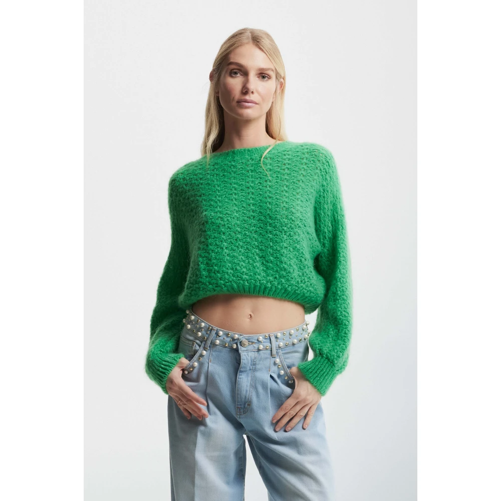 Kocca Mohair Wol Cropped Jumper met Openwerk Green Dames