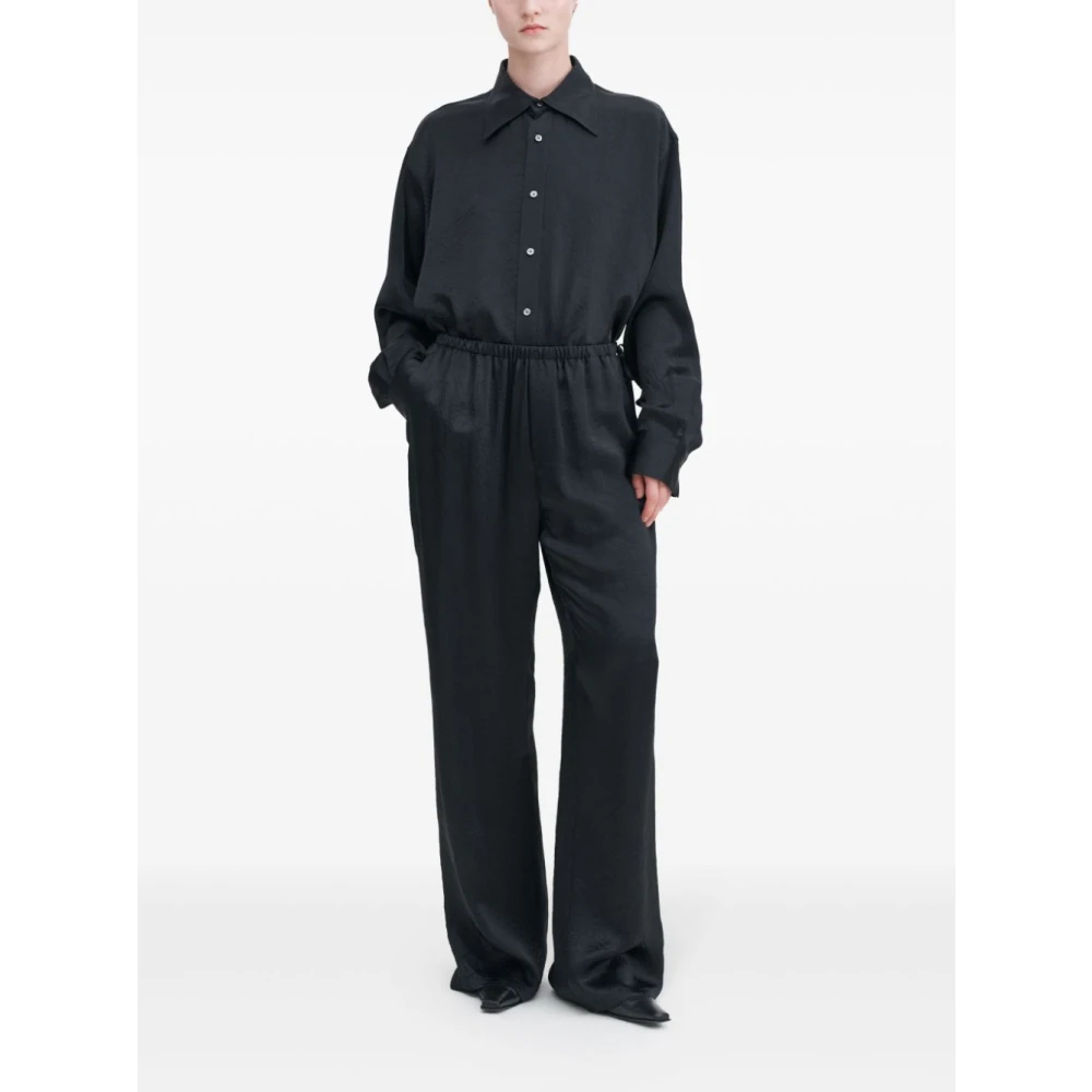 Filippa K Zwarte Satijnen Wijde Pijp Broek Black Dames