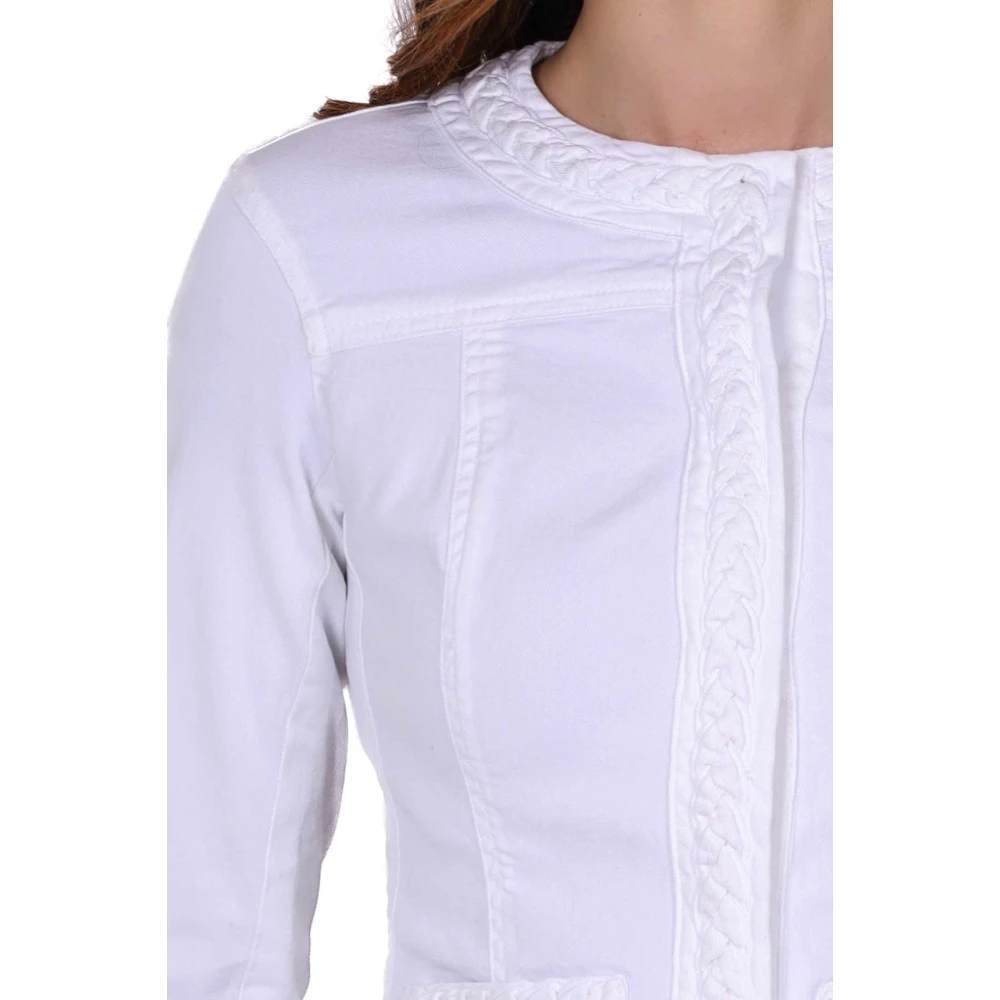 Liu Jo Witte Denim Jack met Vlechtdetails White Dames