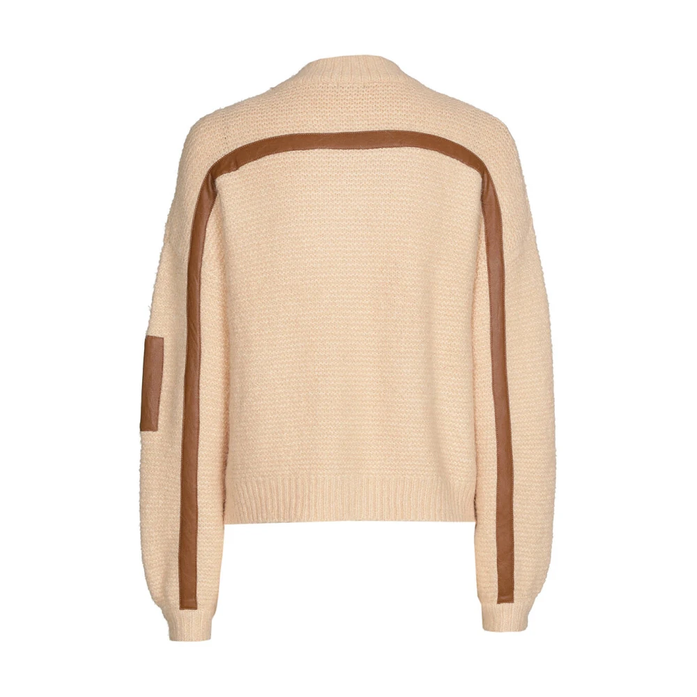 Caroline Biss Asymmetrische Cardigan met Ecoleder Detail Brown Dames