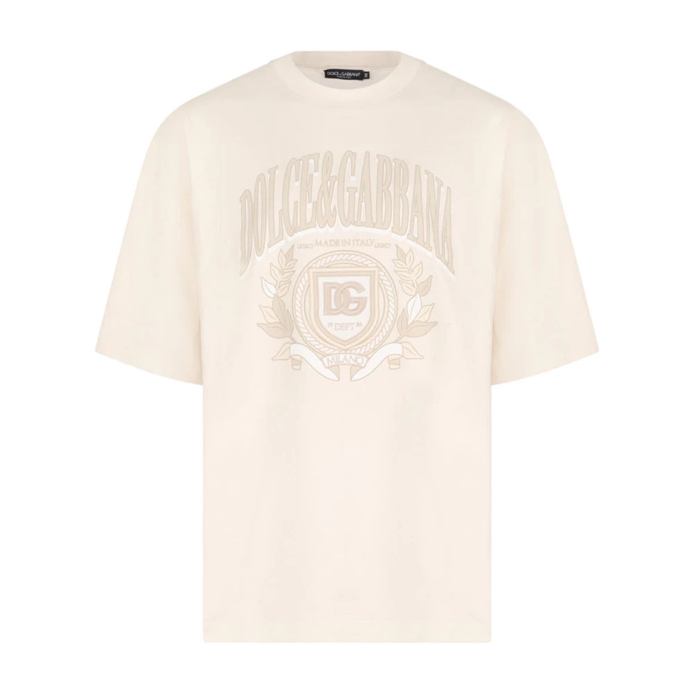 Dolce & Gabbana Men's Beige T-Shirts, M, Cotton T-Shirt With Logo