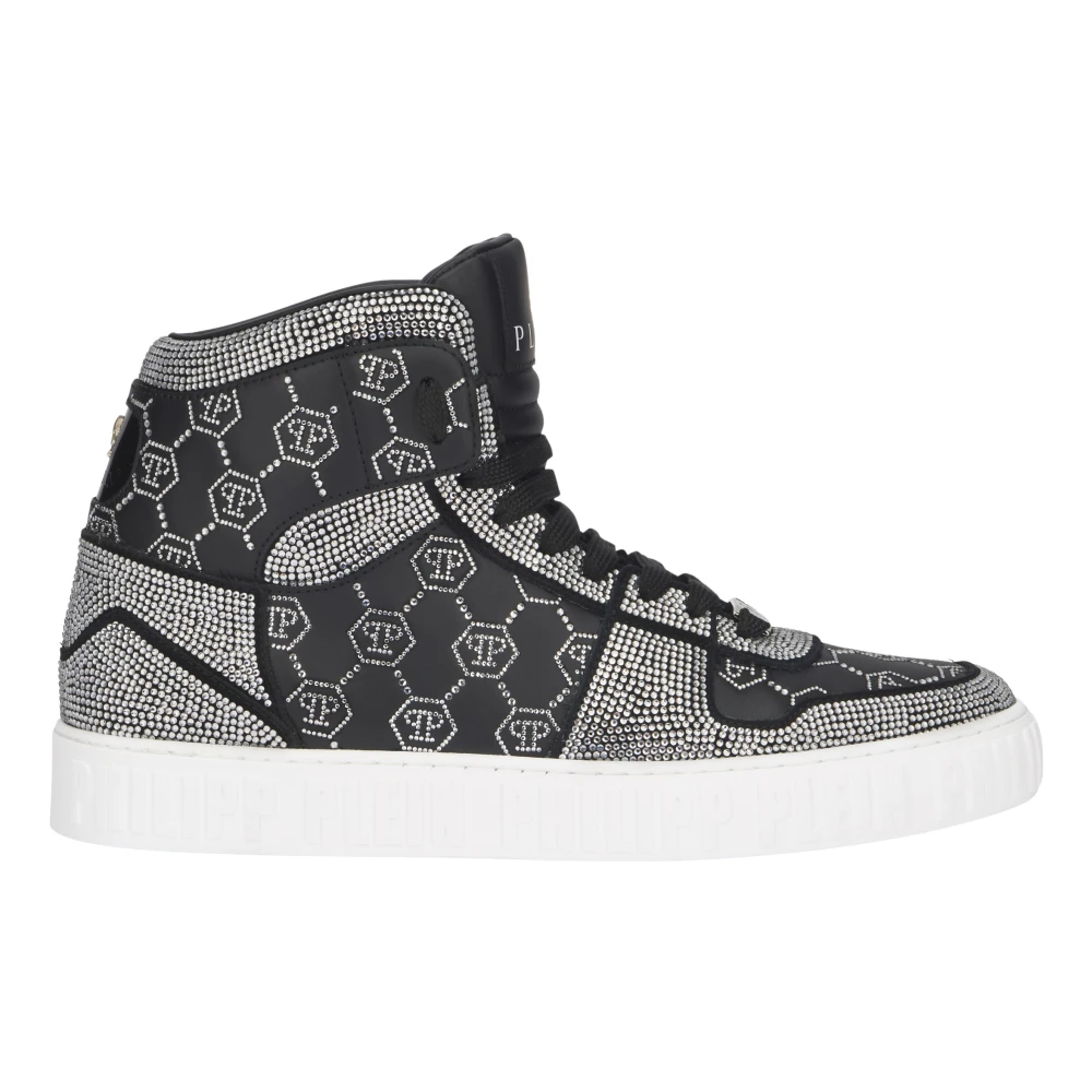 Philipp Plein High Top Sneakers Carson Monogram Strass unisex Schoenen Zwart