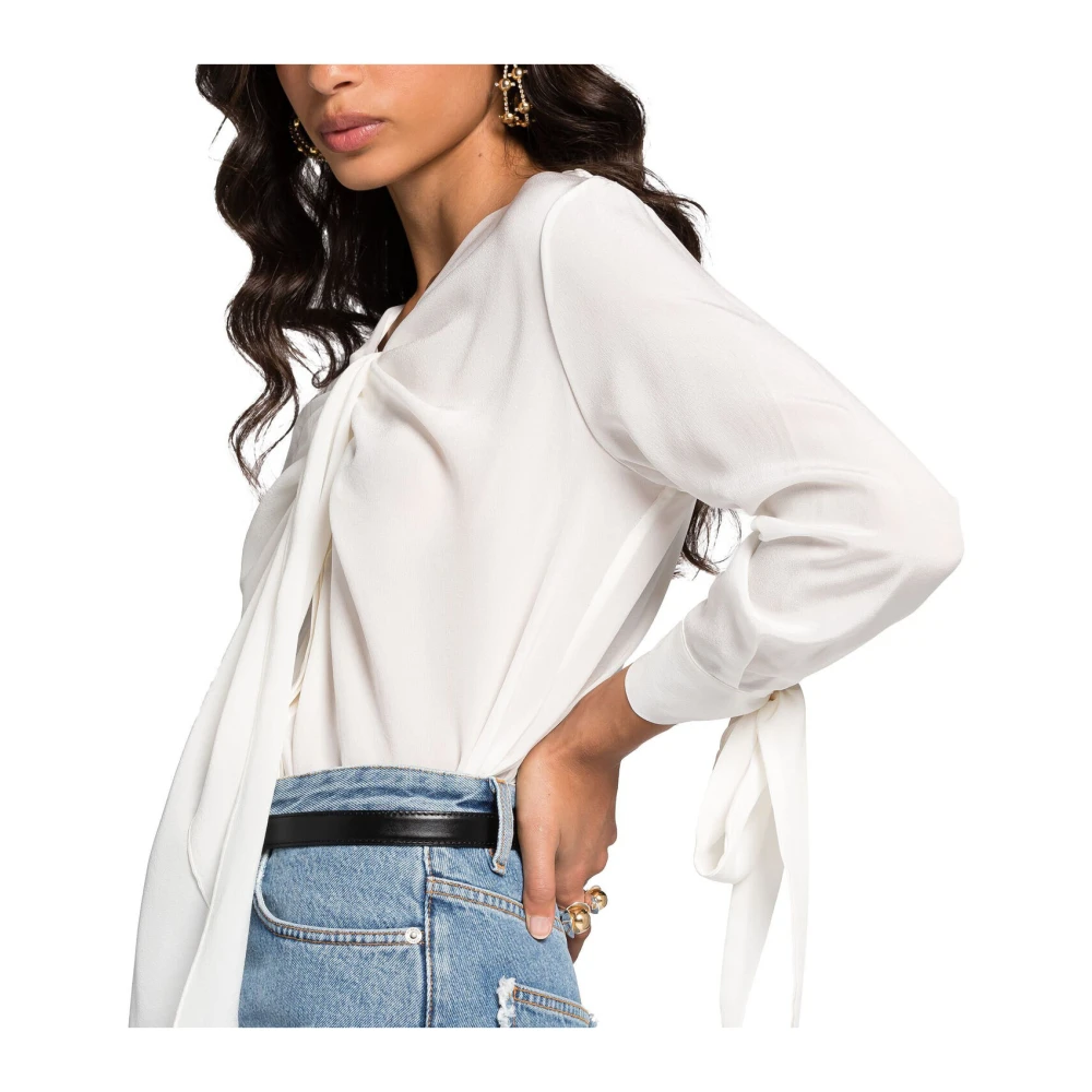 Roberto Cavalli Zijden Tie-Front Top met V-hals White Dames