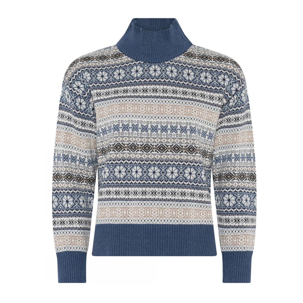 Skovhuus Blauwe Jacquard Coltrui Pullover Blouse Multicolor Dames