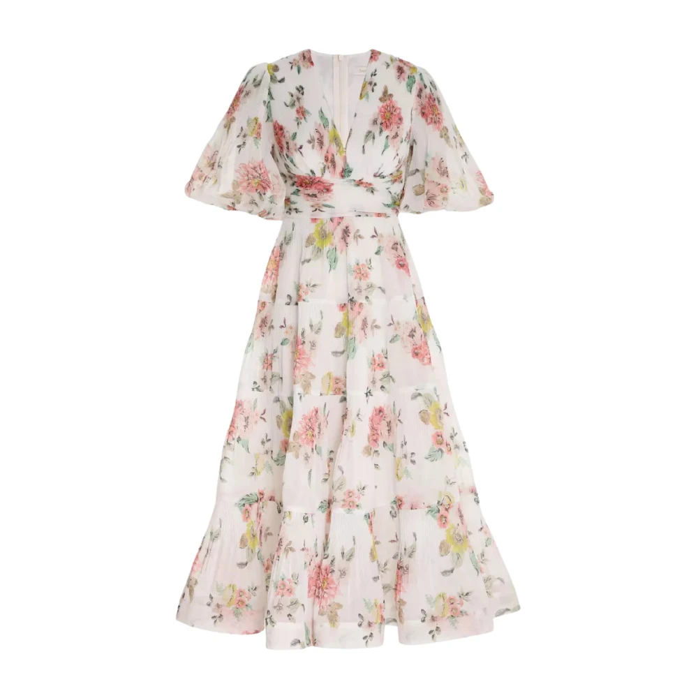 Zimmermann Bloemen Geplooide Jurk met Diepe V-Hals White Dames