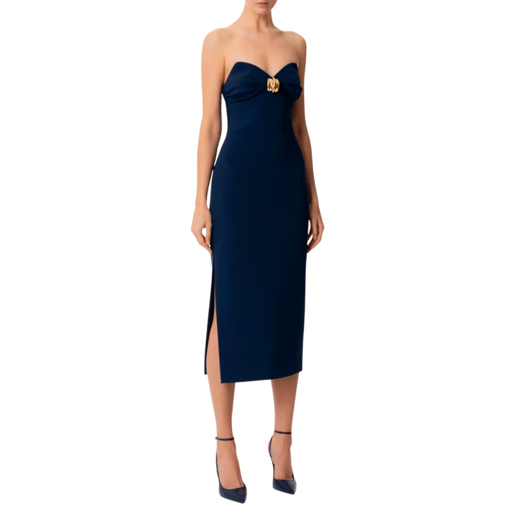 Elisabetta Franchi Elegante Midi Jurk met Strikdetail Blue Dames