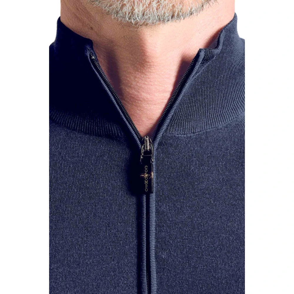 Colombo Blauwe Wol Half-Zip Sweater Blue Heren