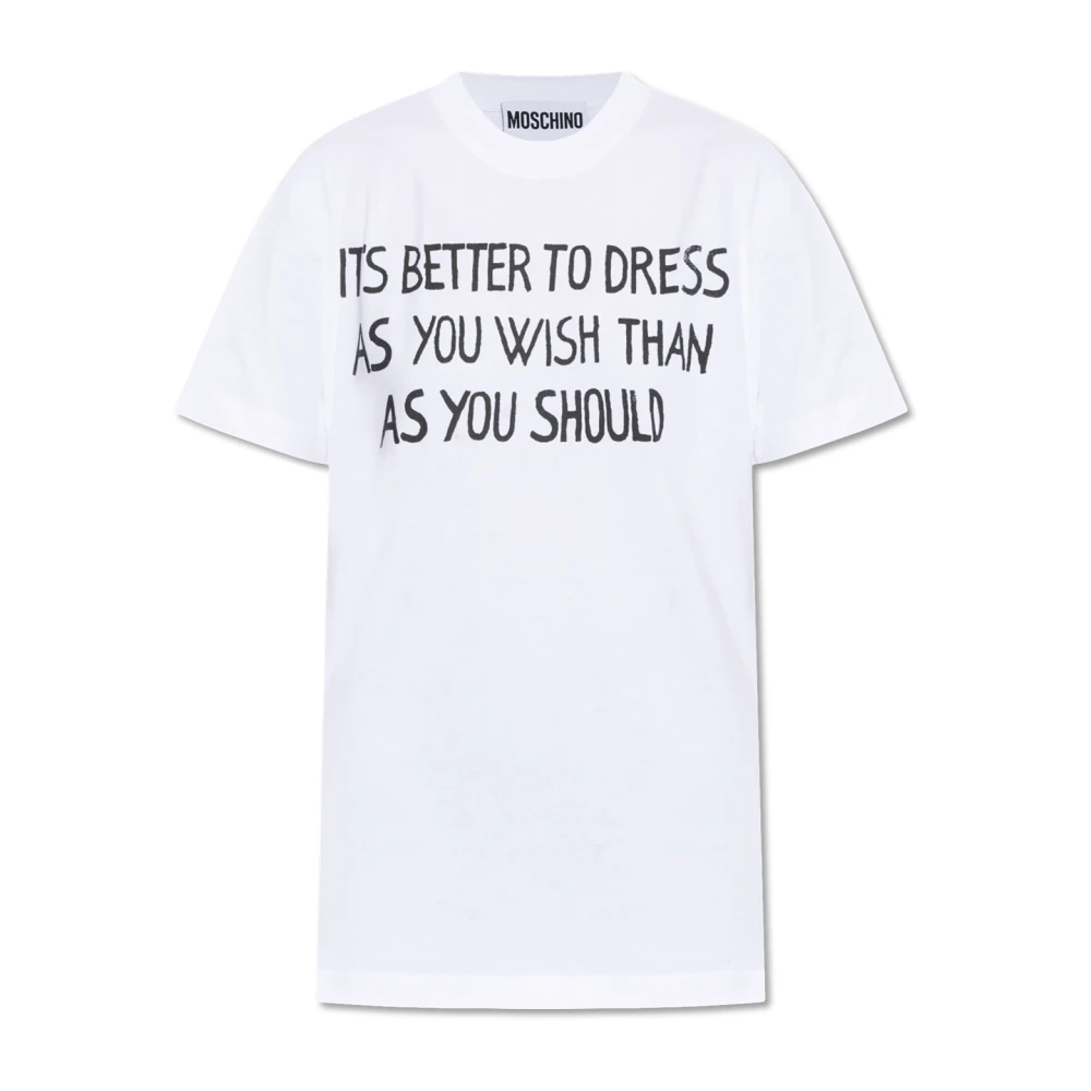 Moschino Bedrukt Crew Neck T-shirt Wit White Dames