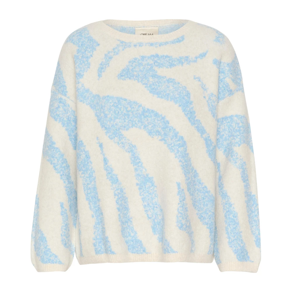 Cream Blauwe Animal Dot Gebreide Trui Blue Dames
