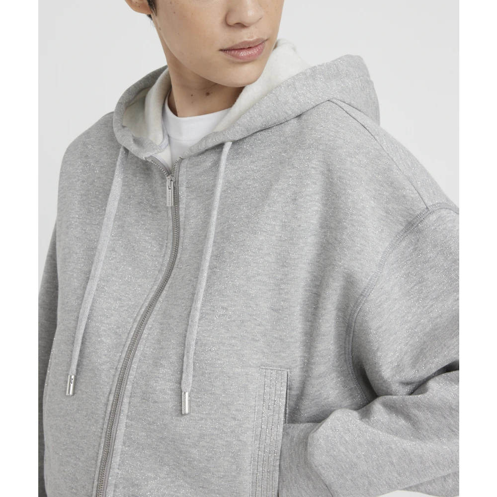 PESERICO Hoodie van katoen en Lurex met lange mouwen Gray Dames