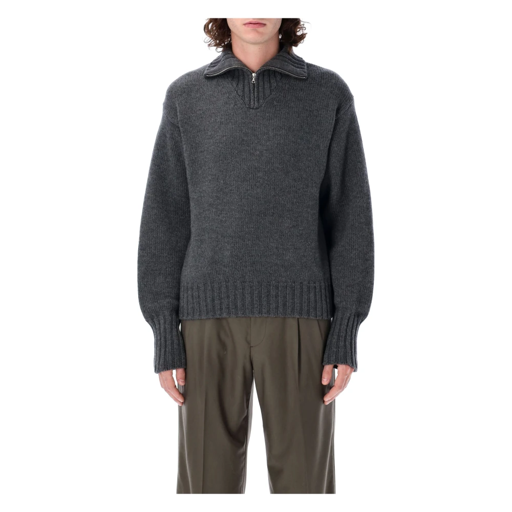 Auralee Houtskool Gebreide Half-Zip Trui Gray Heren