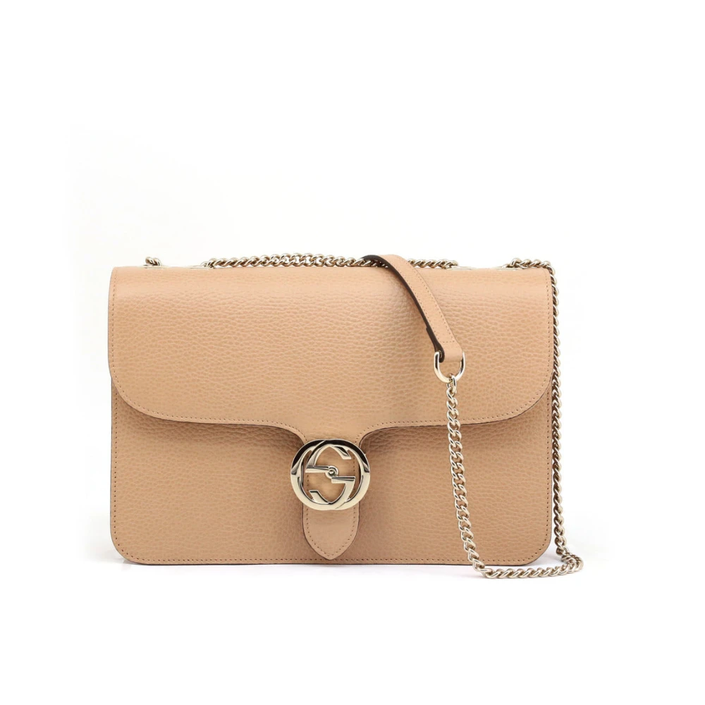 Gucci Camelia Leren Handtas met Kettingriem Beige Dames