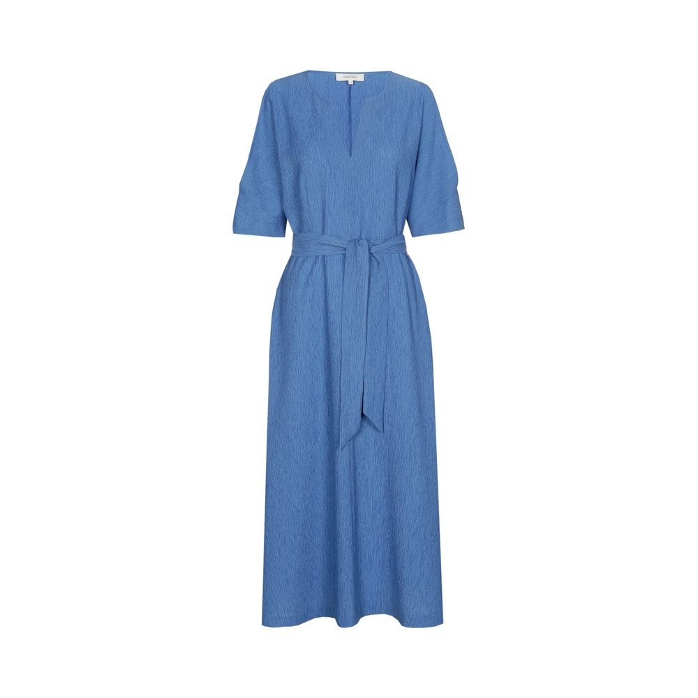 Marie Méro Blauwe Crepe V-Hals Jurk met Bijpassende Riem Blue Dames