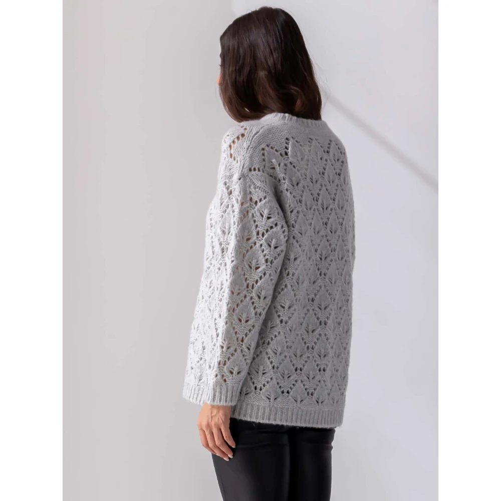 Beatrice .b Grijze Pointelle Trui met Geribbelde Afwerking Gray Dames