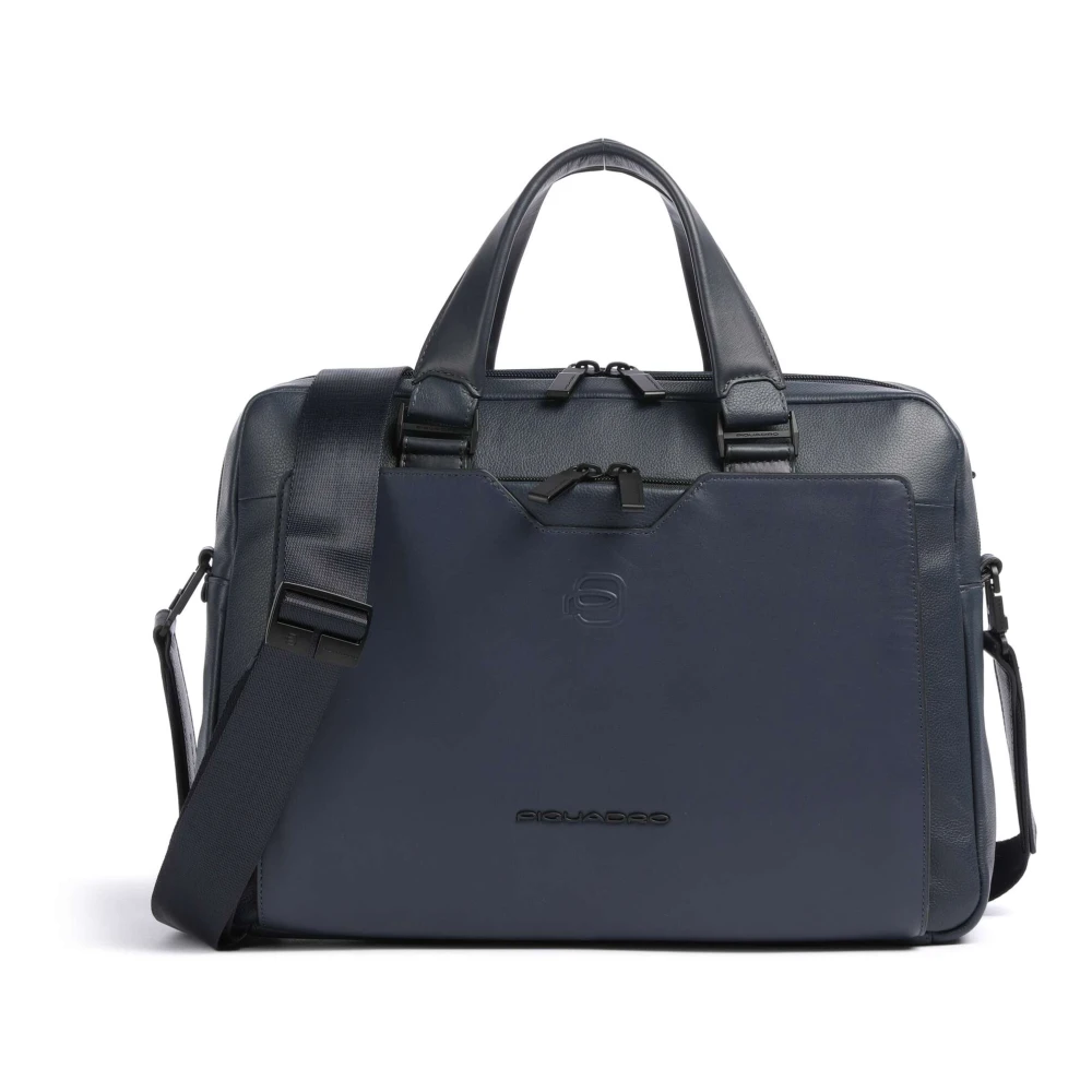 Piquadro Blue Leather Laptop And Ipad Briefcase With Airpods Pocket - Male - Laptop Bags & Cases - One Size - Bags