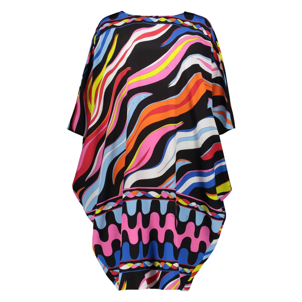 EMILIO PUCCI Zijden kaftan jurk met logoprint Multicolor Dames